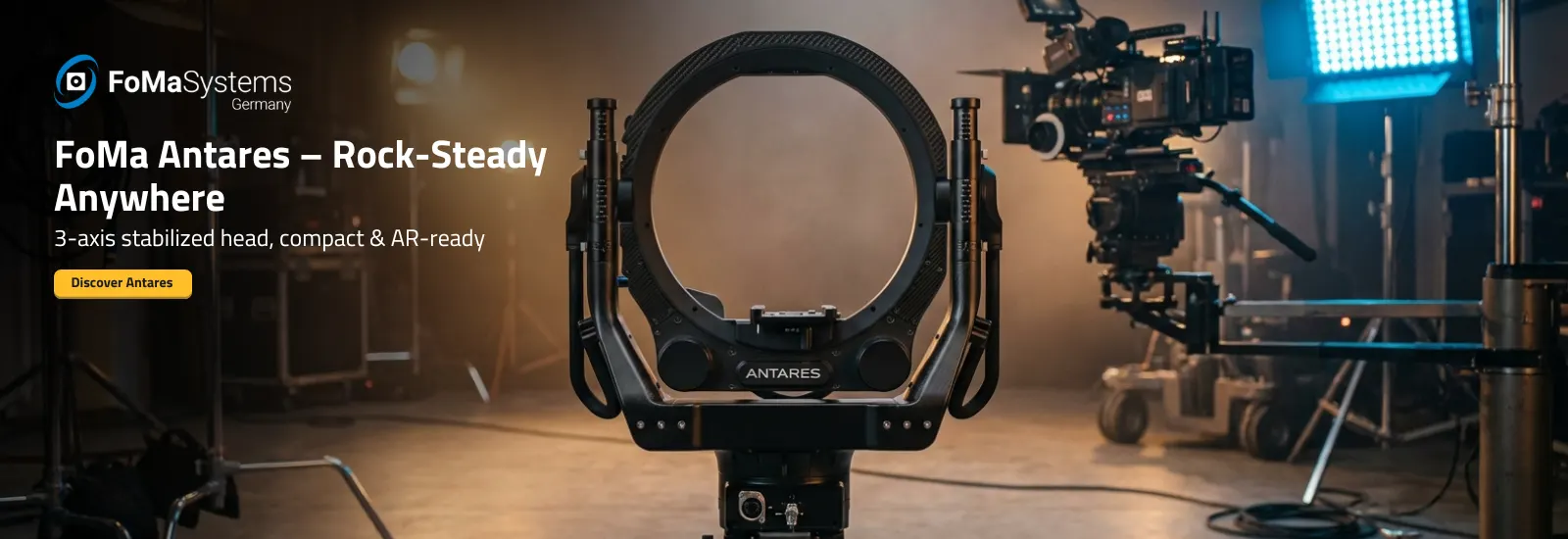 FoMa Antares – Rock Steady Anywhere 3 axis stabilized head, compact & AR ready Cineom DMCC